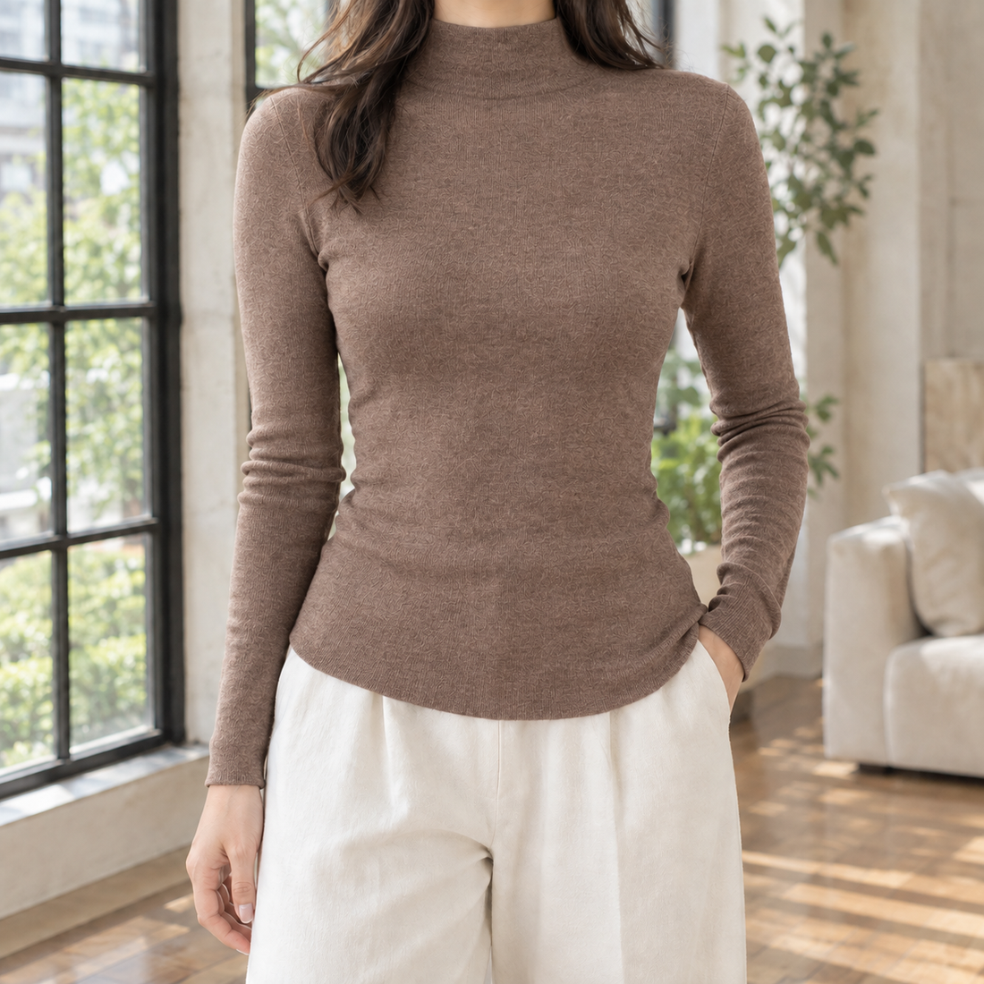 Philippa-Skye Mock Neck Sweater - Brown