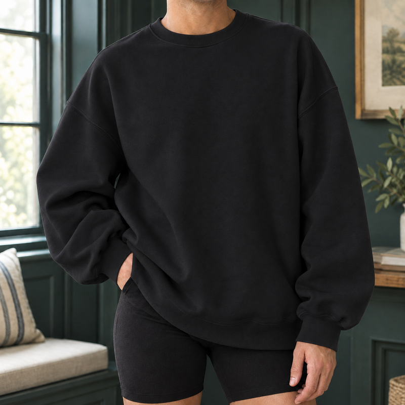 Anthony Oversized Sweatshirt - Round Neck Black