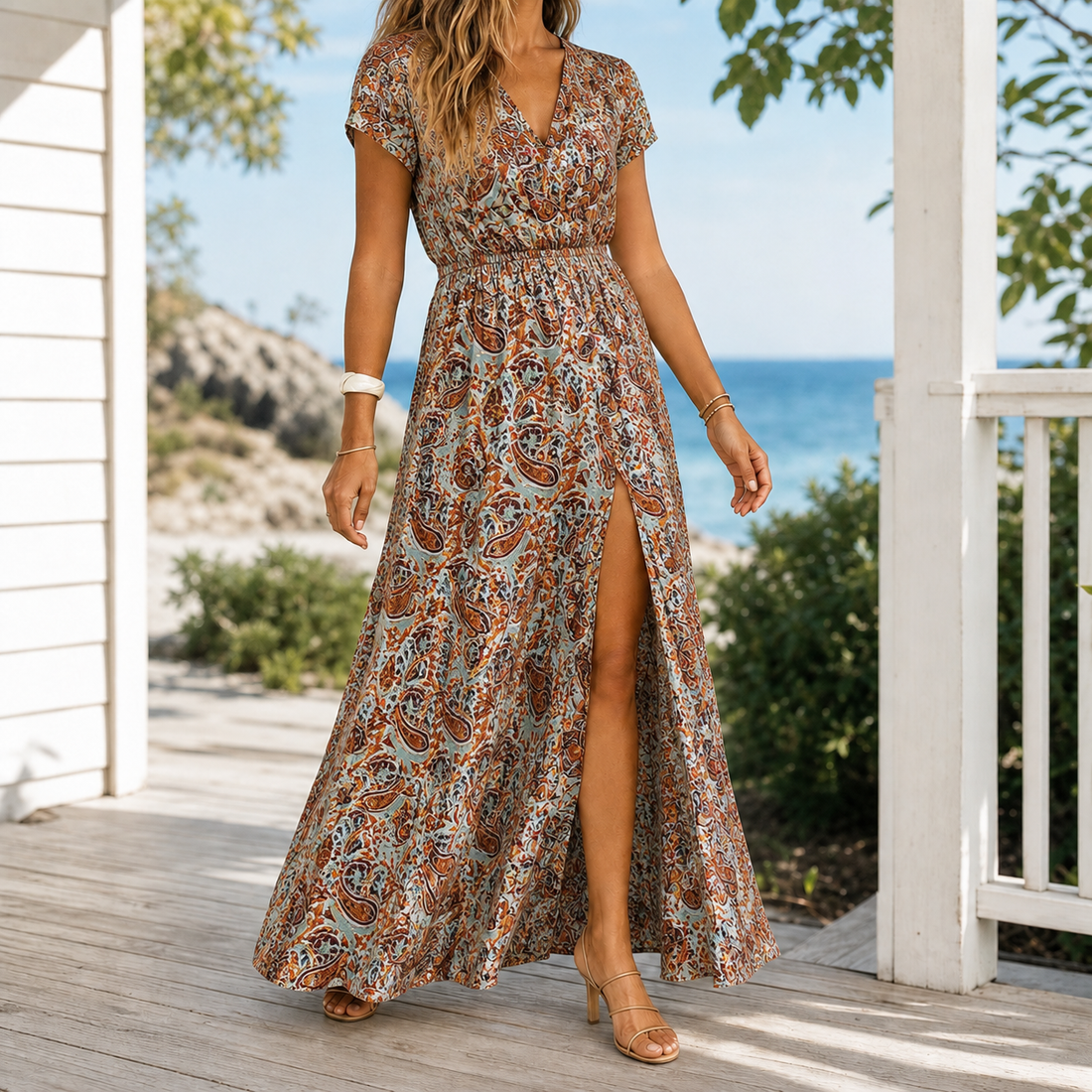 Alba-June Wrap Maxi Dress - Brown