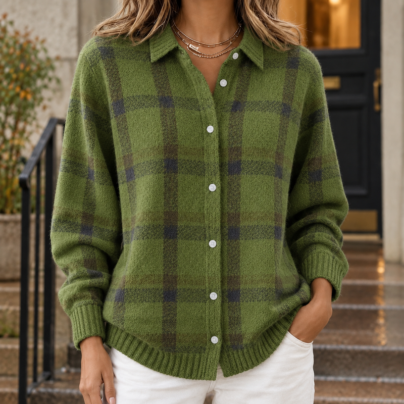 Angelique-Claire Plaid Overshirt - Green