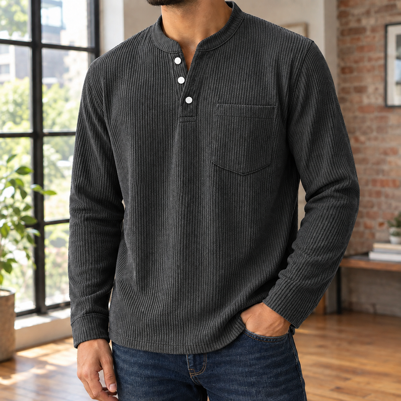 Dorian Ribbed Henley - Charcoal