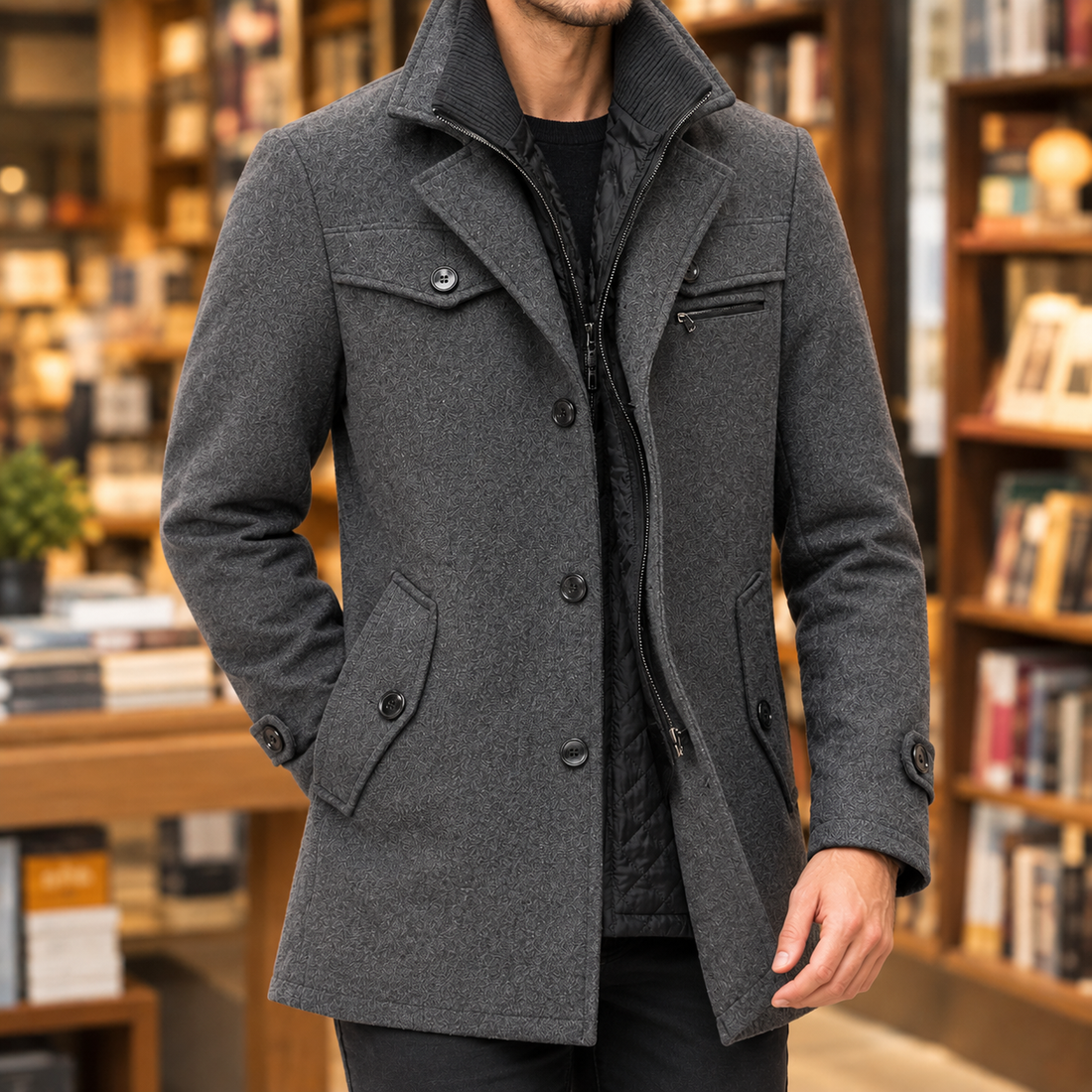 Wyatt Wool Coat - Dark Gray Twill