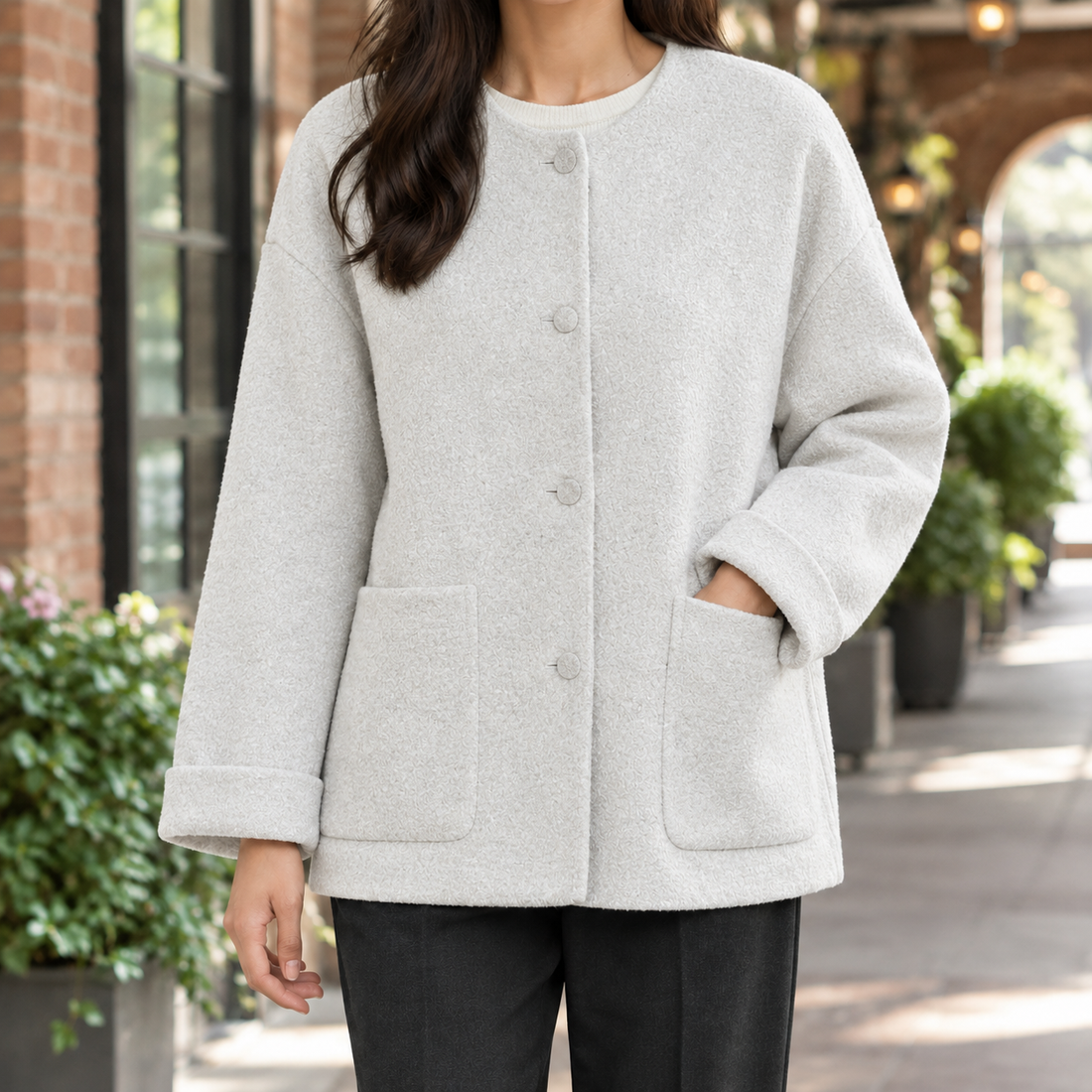 Angelique-Lane Relaxed Wool Jacket - Oats