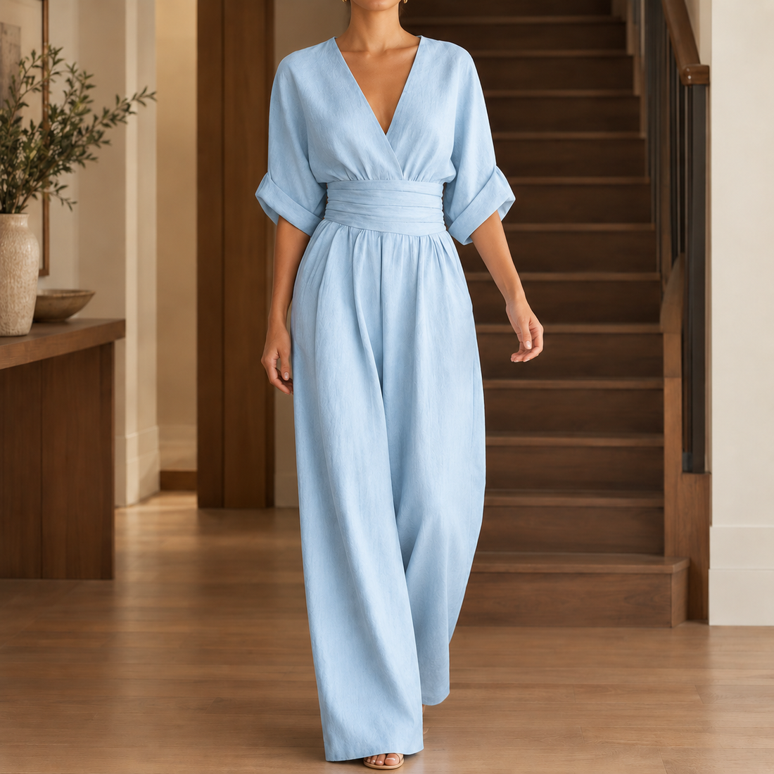 Mathilde Wrap Jumpsuit - Light Blue