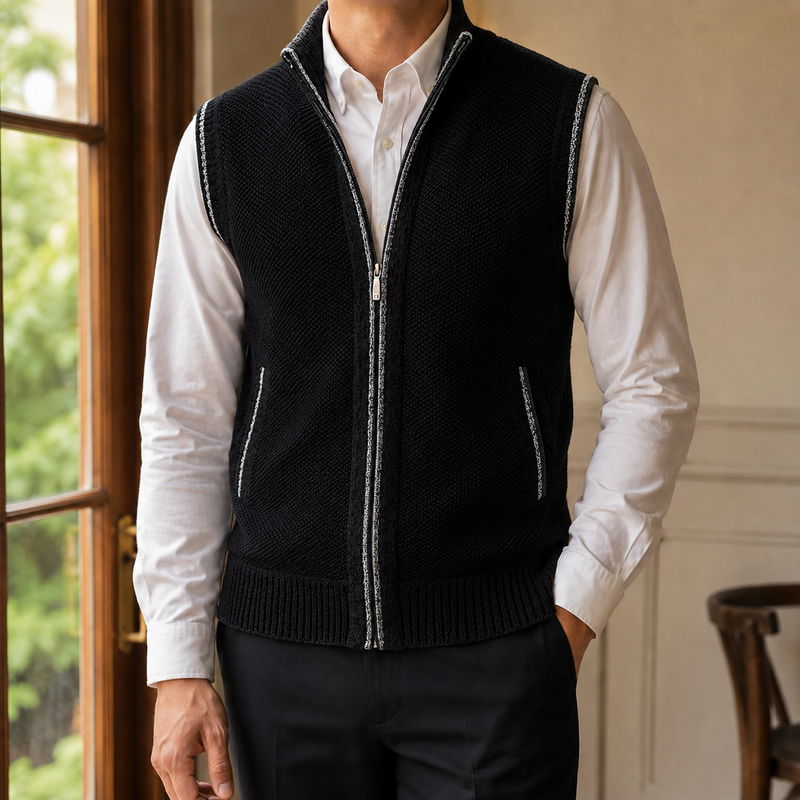 Caleb Sleeveless Knit Jacket - Black