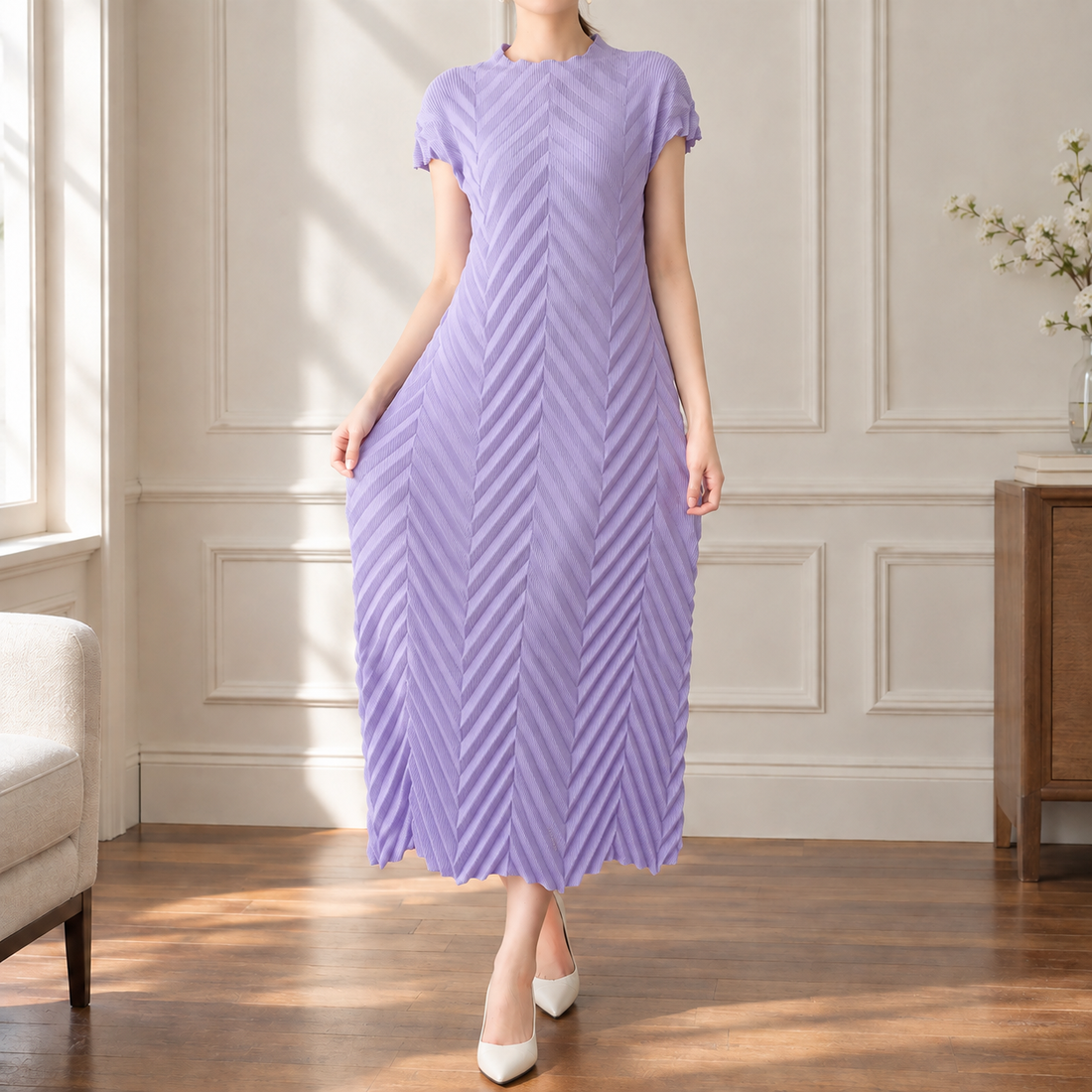 Cerys-Elise Chevron Dress - Purple