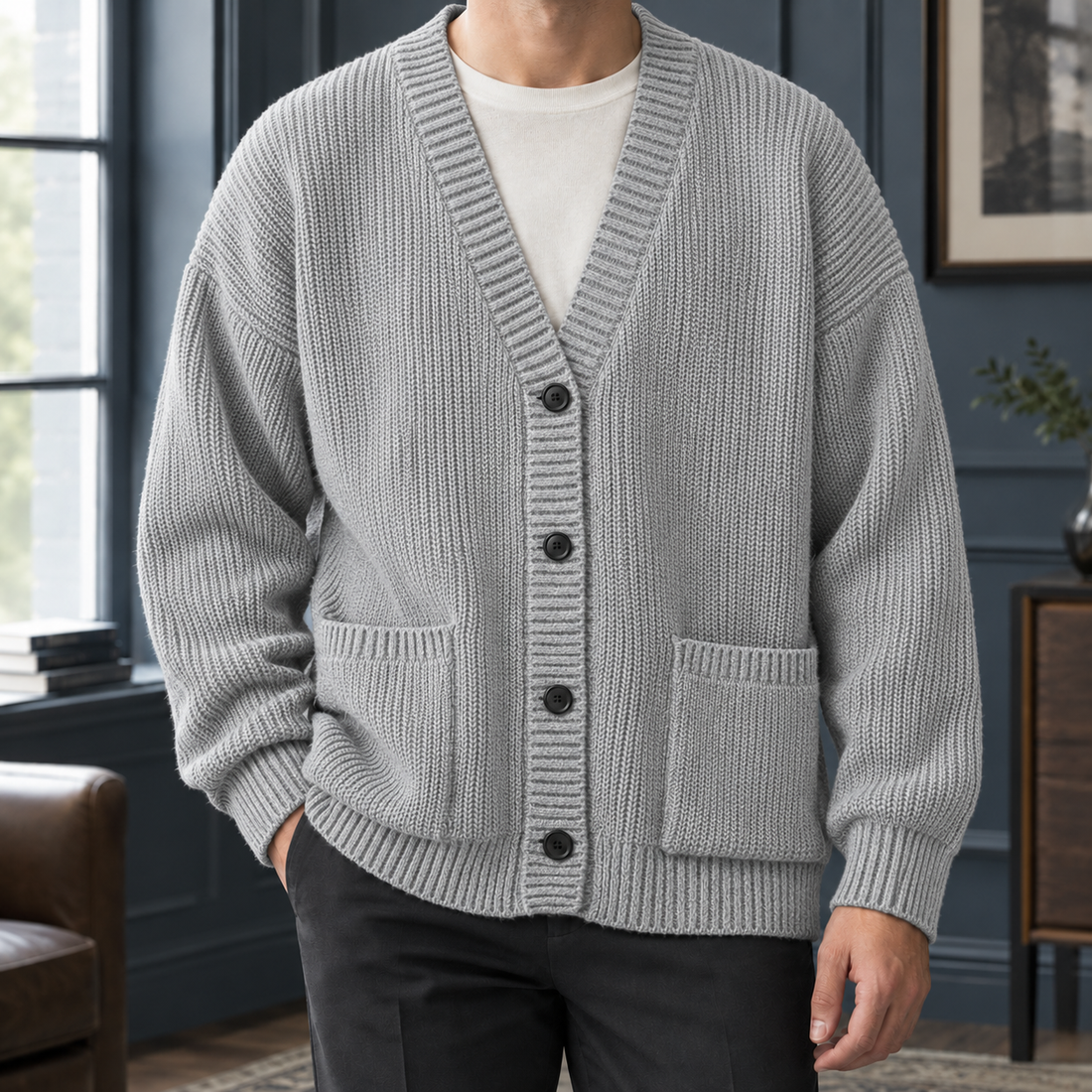 Samuel Ribbed Cardigan - Gray