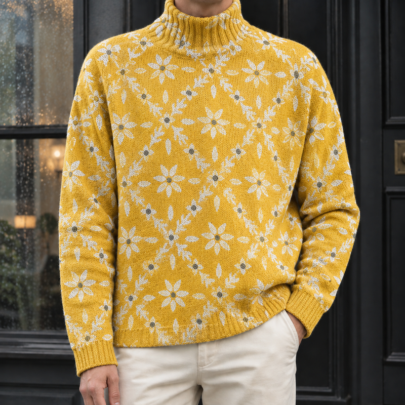 Dorian Turtleneck Sweater - Mustard Floral
