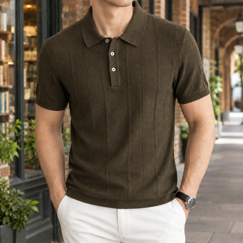 Florian Ribbed Polo - Earth Brown