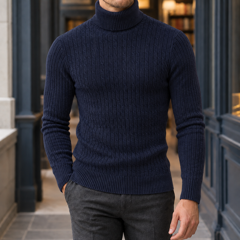 Dorian Cable Turtleneck - Navy Blue