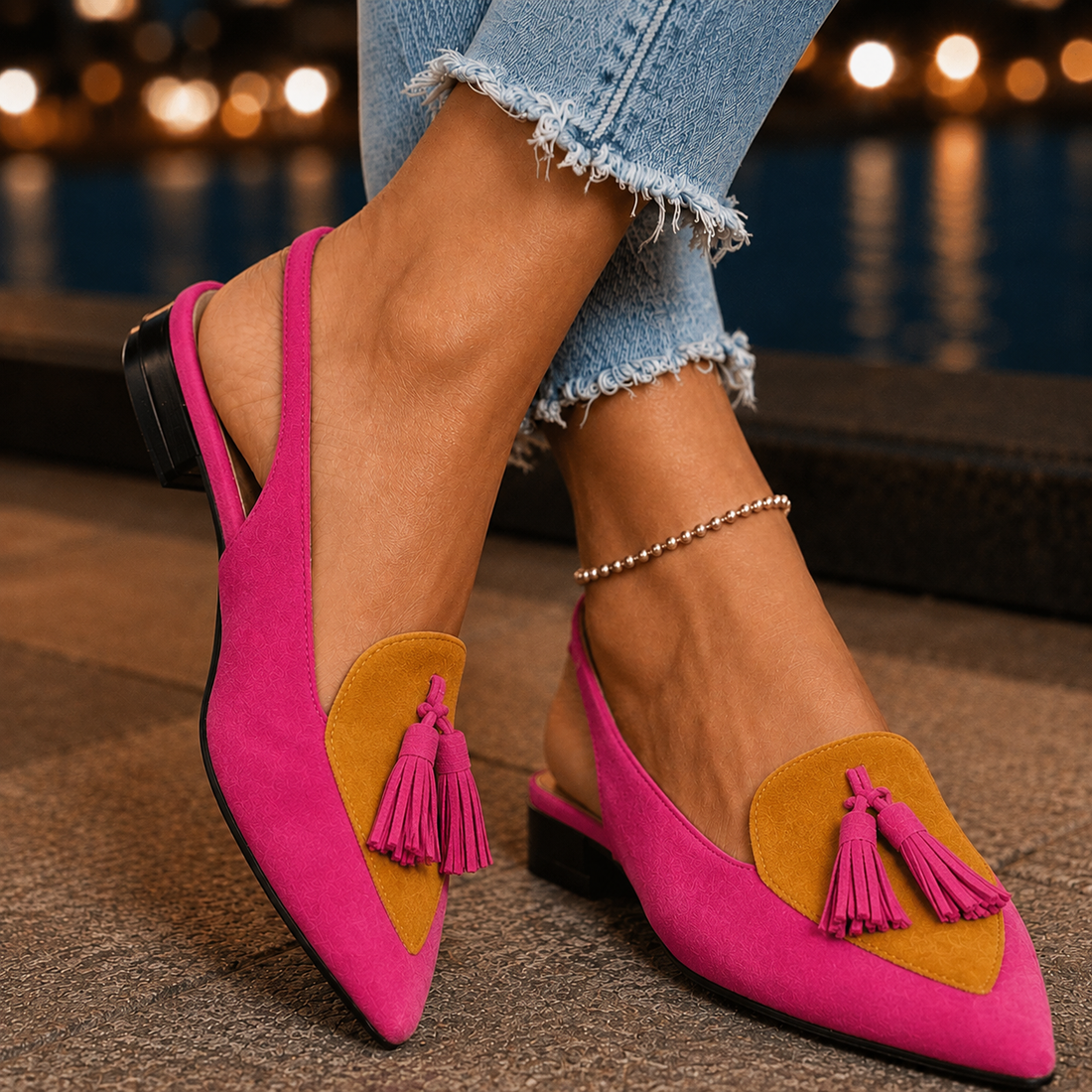 Caruso Tassel Slingbacks - Pink & Mustard