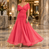 Georgina-Lane Ruched Maxi Dress - Coral