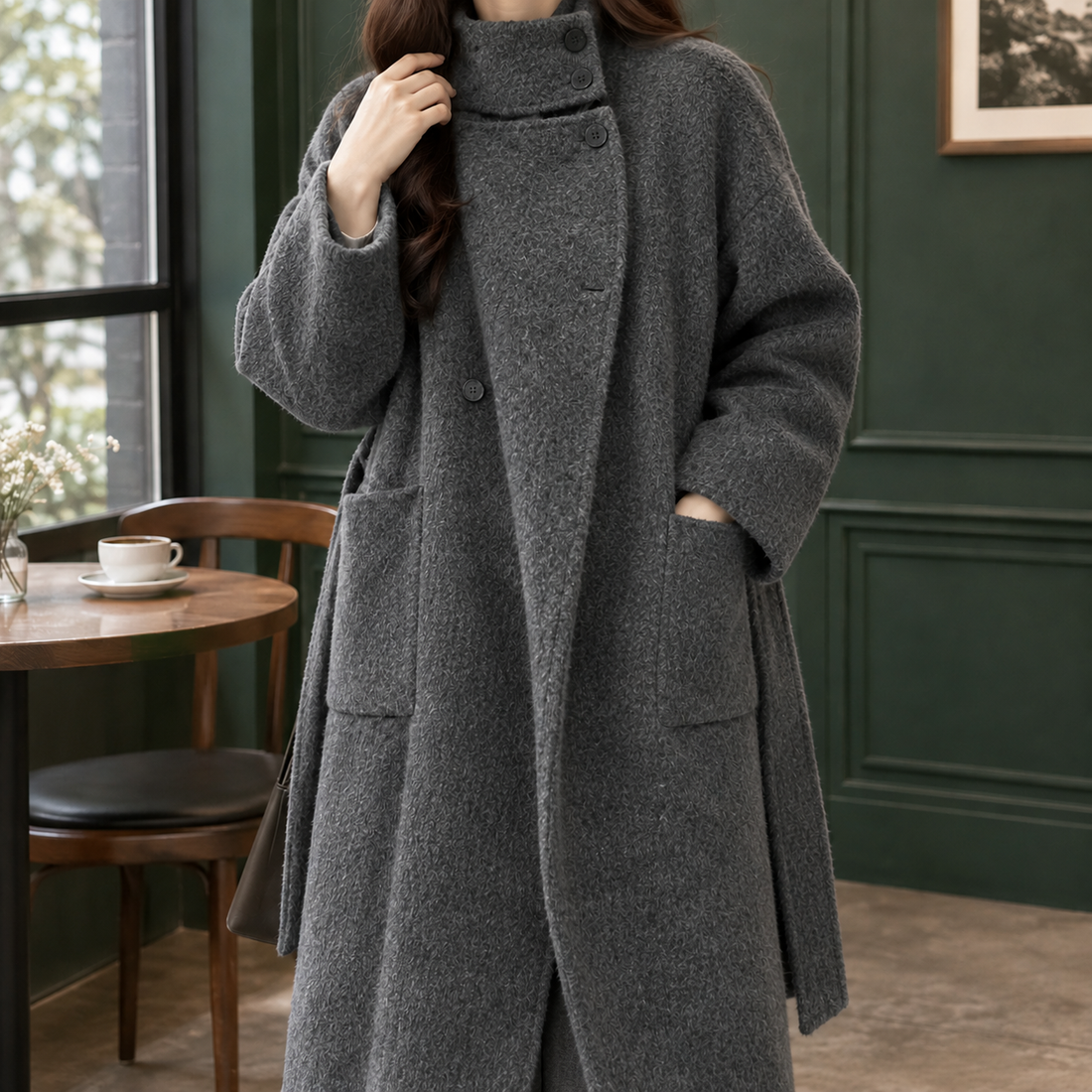 Katrina-Pearl Cashmere Coat - Dark Gray