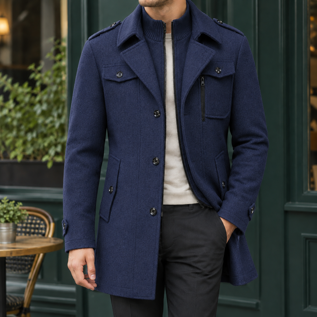 Macaire Layered Jacket - Navy Blue