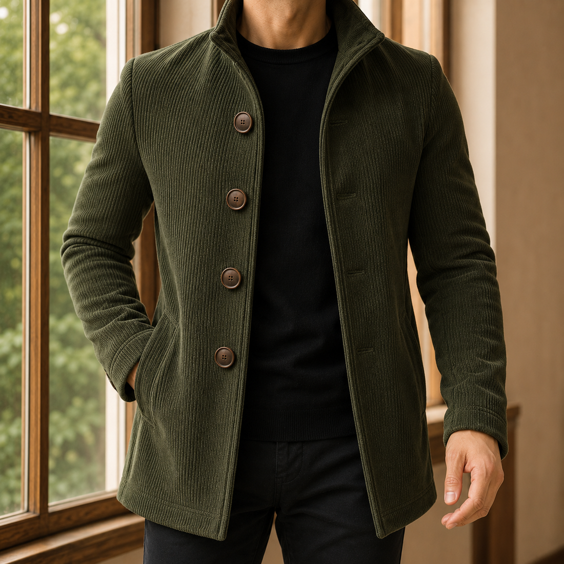 Magnus Ribbed Coat - Green