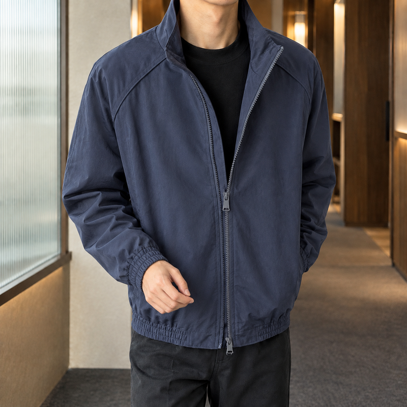 Conrad Stand Collar Jacket - Navy Blue
