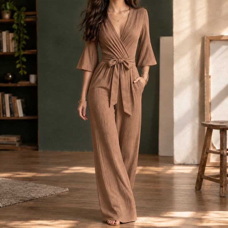Fernanda Wrap Front Jumpsuit - Brown