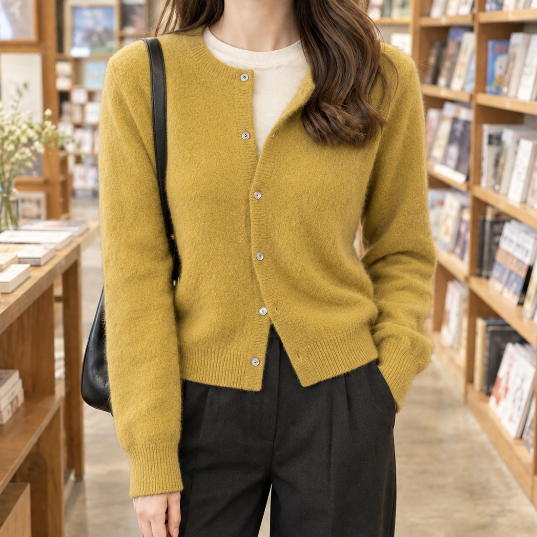 Augustine Round Neck Cardigan - Mustard Yellow