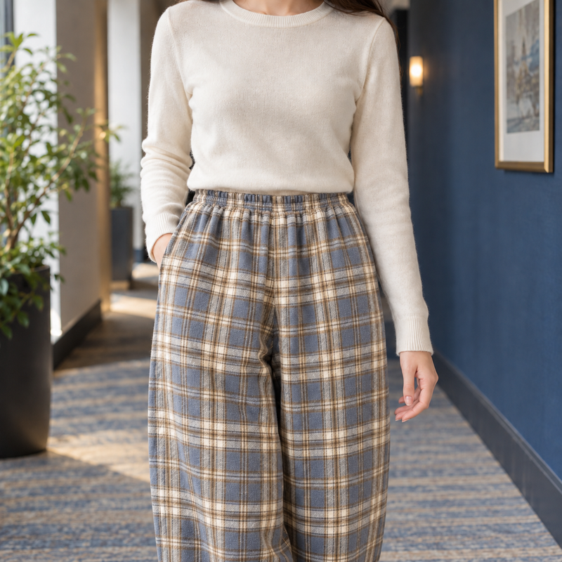 Sylvaine-Jane Straight Leg Pants - Plaid Blue