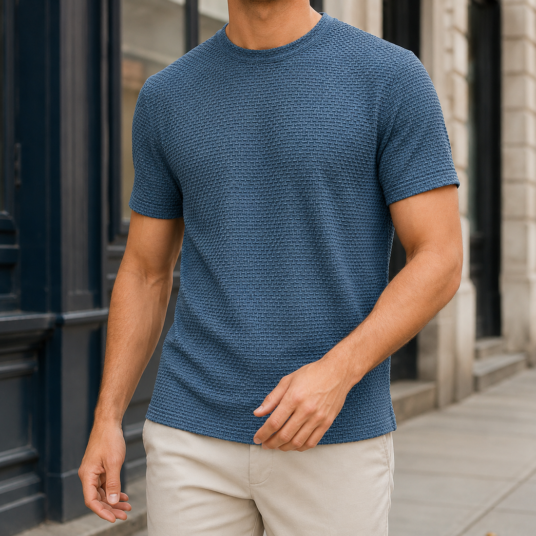 Caleb Textured T-Shirt - Blau