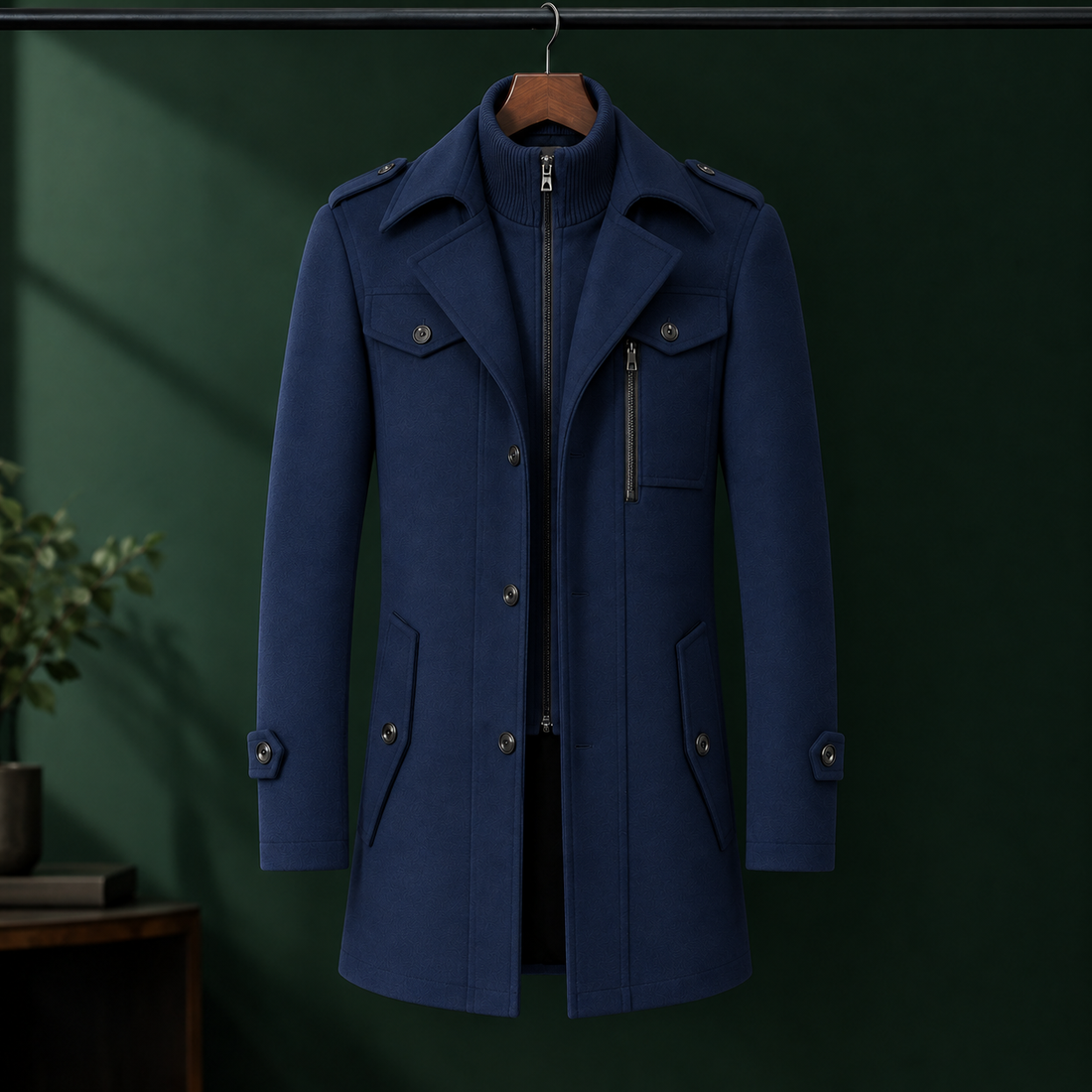 Cuthbert Double Collar Coat - Navy Blue