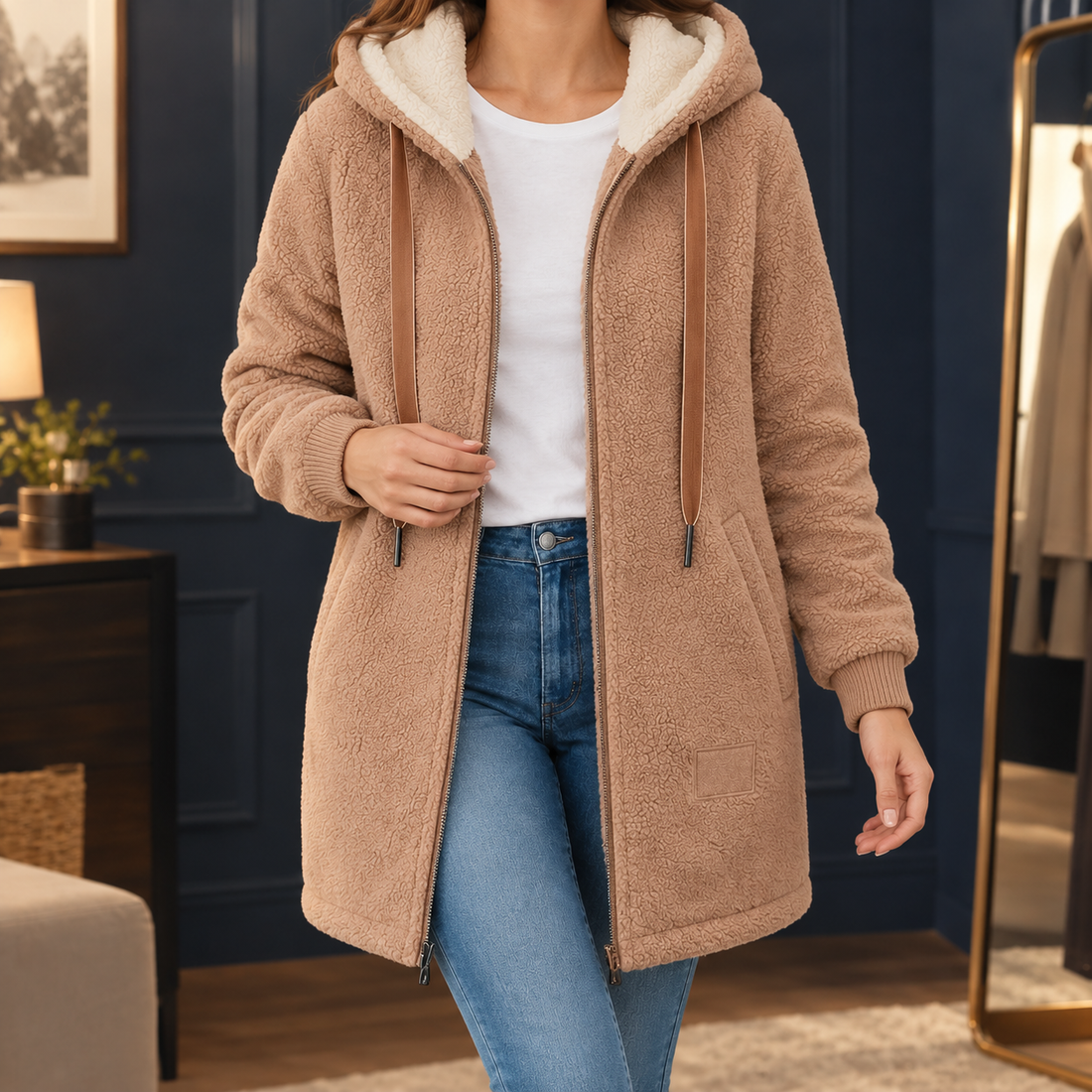 Fleur-Faye Hooded Fleece Jacket - Brown