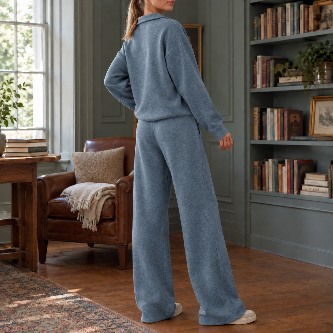 Clara-Lane Wide Leg Set - Haze Blue