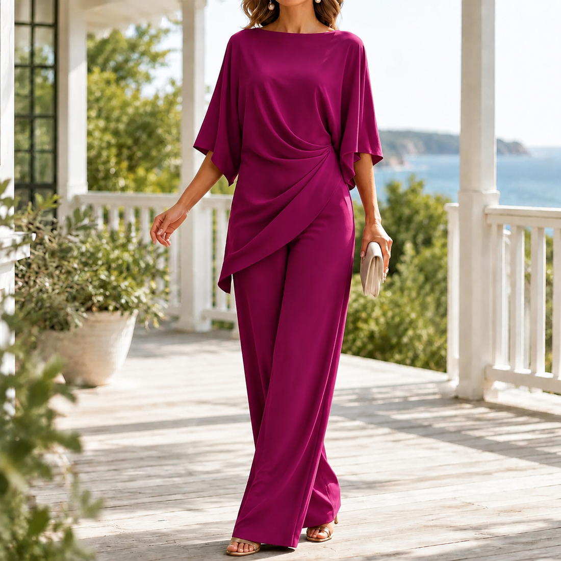 Katia-Sage Draped Set - Fuchsia
