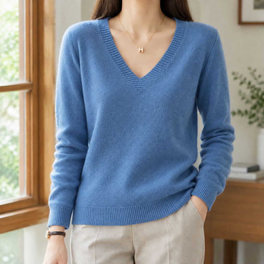 Evadne V Neck Sweater - Blue (haze)