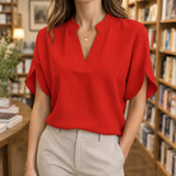 Henriette Split Neck Top - Red
