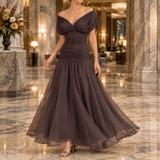 Georgina-Lane Ruched Maxi Dress - Brown