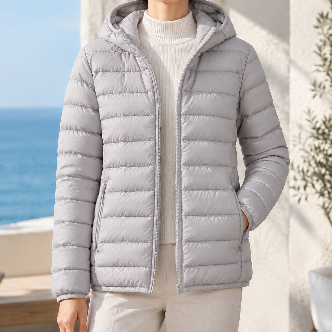 Olympia-Lane Hooded Puffer Jacket - Gray