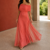 Giselle-Elise Draped Maxi Dress - Red