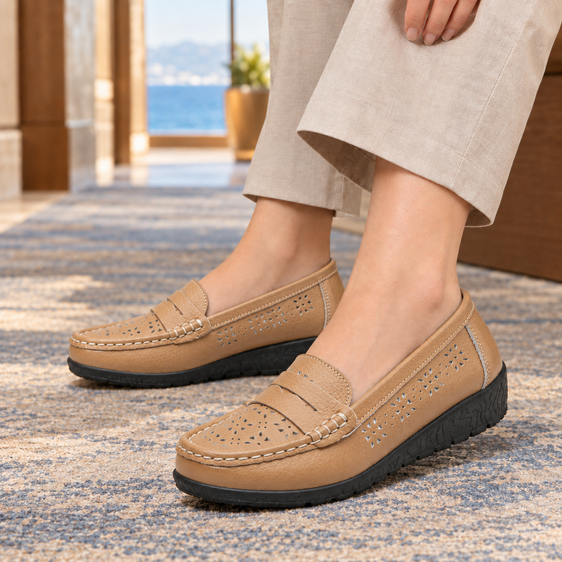 Badoer-Milano Cutout Loafers - Tan