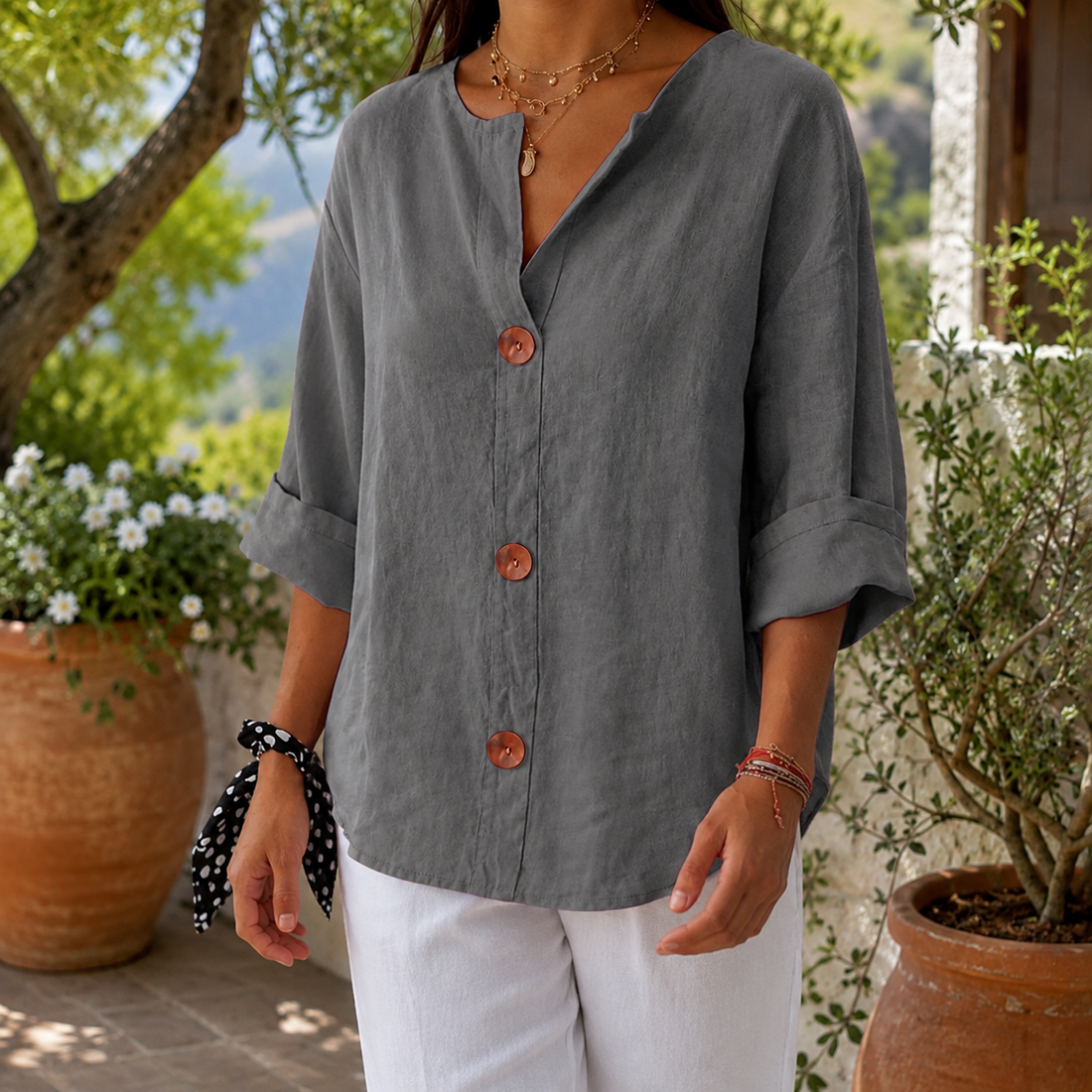 Penelope-Sage Relaxed Blouse - Gray