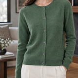 Michelle Round Neck Cardigan - Pine Green