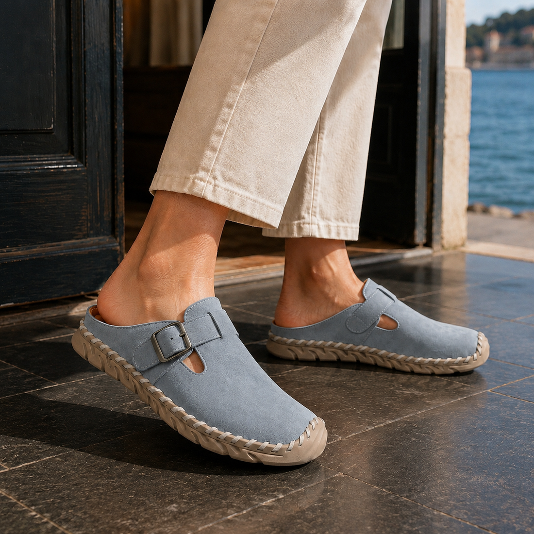 Bernardi Buckle Mules - Gray