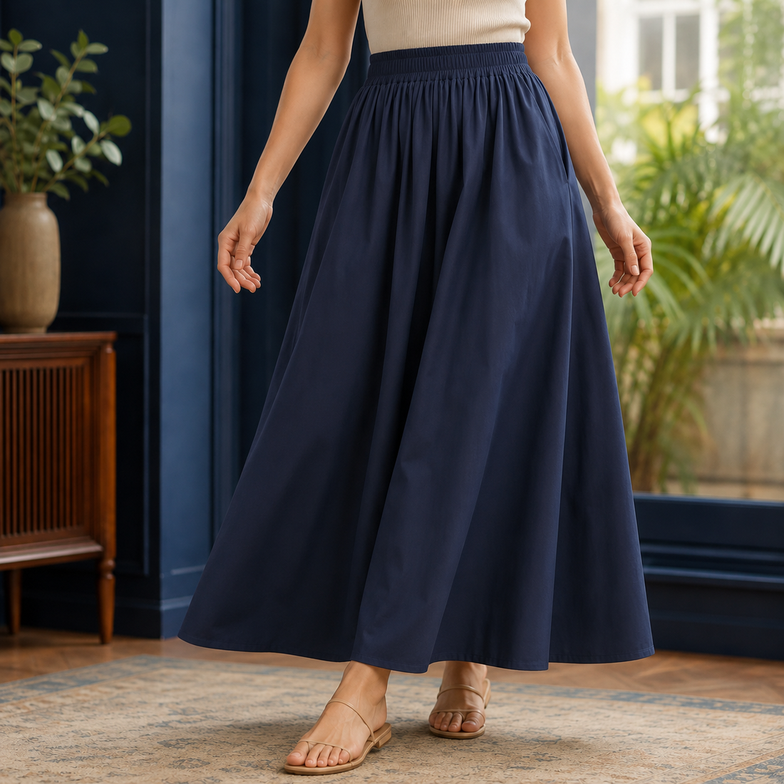 Carlotta Gathered Maxi Skirt - Navy