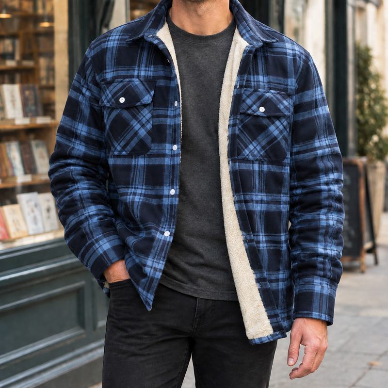 Dario Plaid Lined Jacket - Dark Blue Plaid