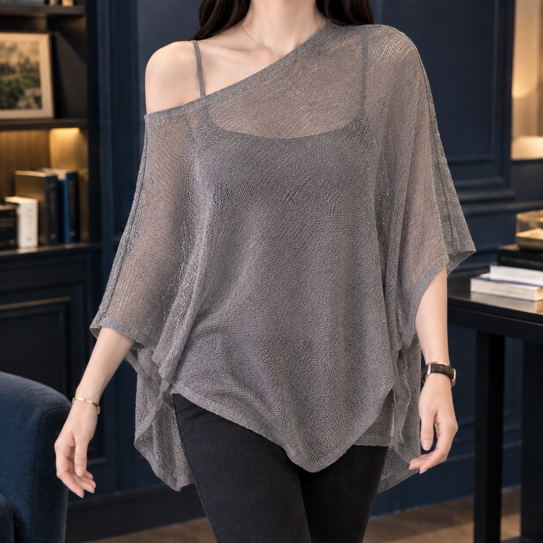 Perpetua Asymmetric Knit Top - Gray