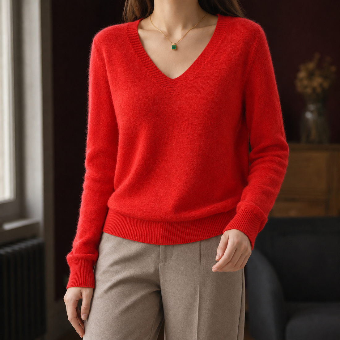 Kara V-Neck Sweater - Red