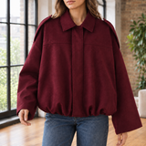 Chantal-Pearl Suede Pilot Jacket - Wine Red
