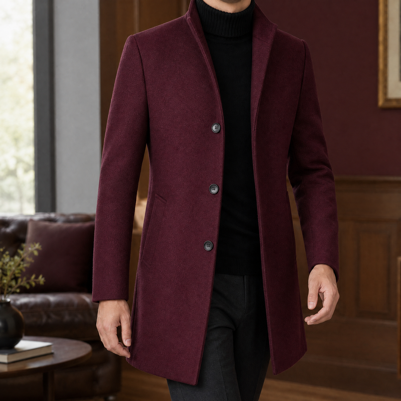 Wyatt Single Breasted Overcoat - Wine Red