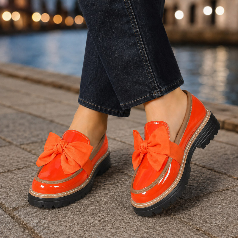 Cortona Bow Loafers - Orange Red
