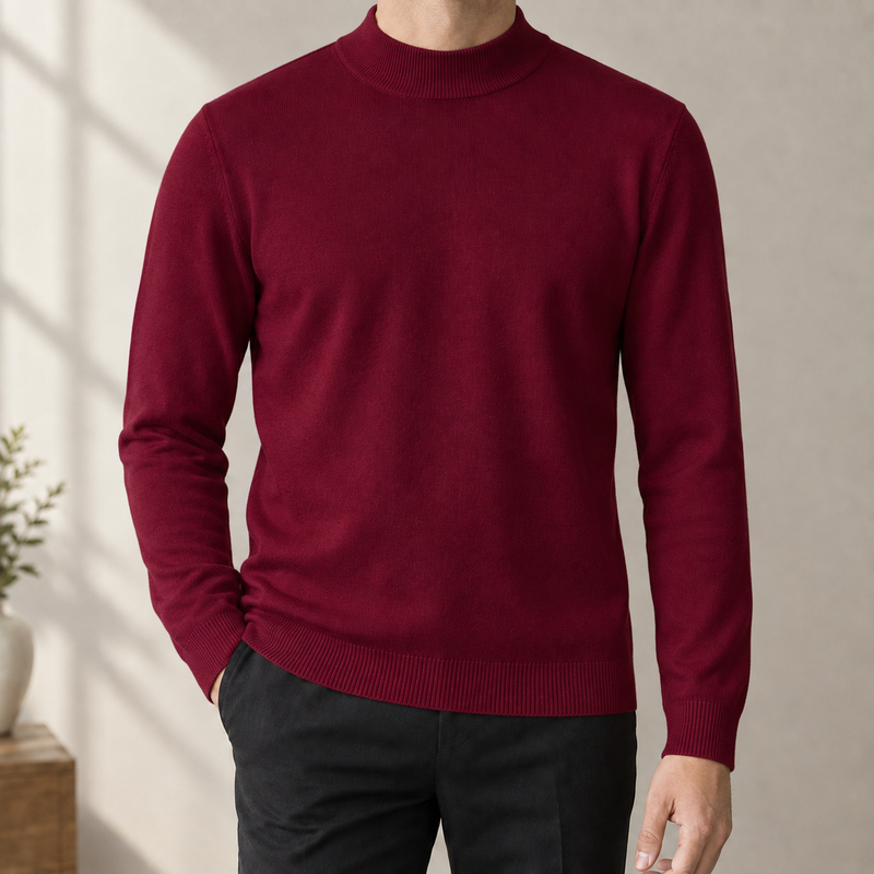 Alphonse Mock Neck Sweater - Wine Red