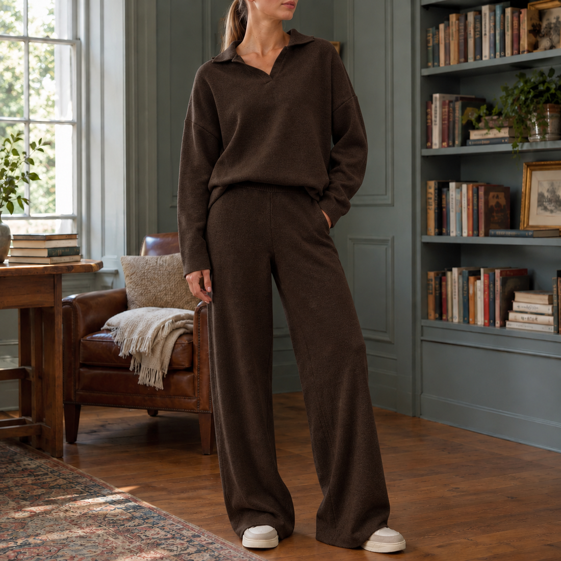Clara-Lane Wide Leg Set - Brown