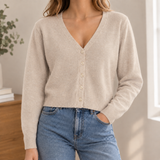 Pomeline-June V Neck Cardigan - Beige