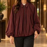 Dorothea-Sage Balloon Jacket - Wine Red