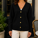 Adriana Heart-Button Sweater - Black