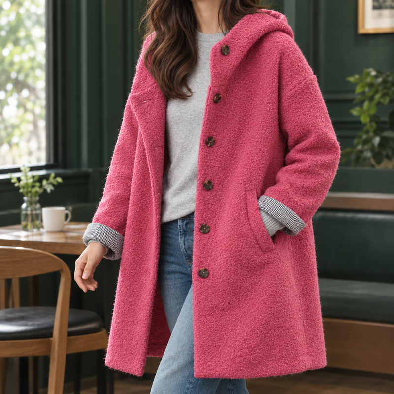 Antonia-Sage Hooded Coat - Rose Red